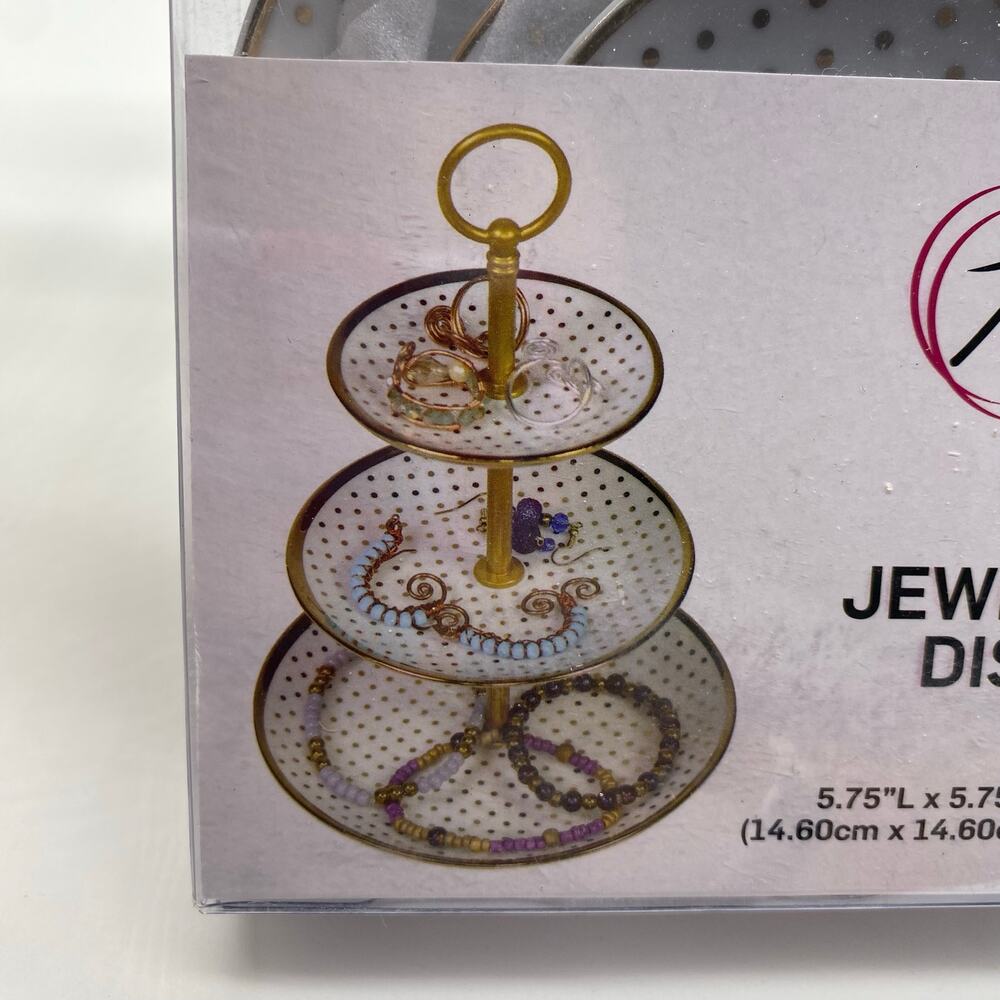 Everything Mary White Gold Polka Dot 3 Tiered Jewelry Dish Elegant Organization